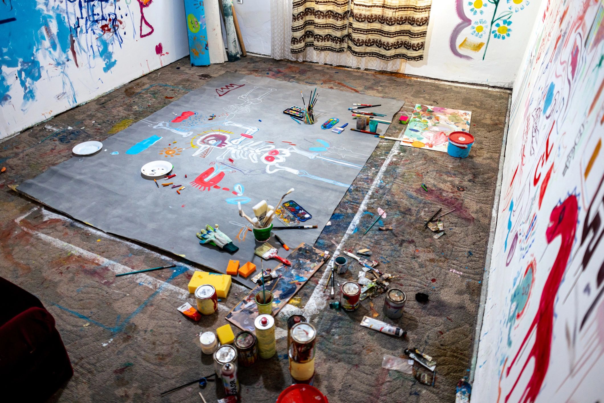 Creative art studio with large-scale work in progress